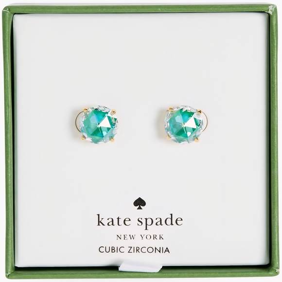 kate spade Jewelry - Kate Spade Cubic Zirconia Round Stud Earrings In Emerald, NIB